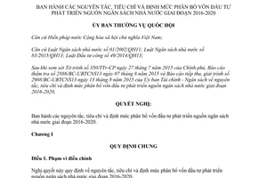 Nghị Quyết 1023/NQ-UBTVQH13 nguyên tắc tiêu chí định mức phân bổ vốn đầu tư phát triển ngân sách 2016 2020