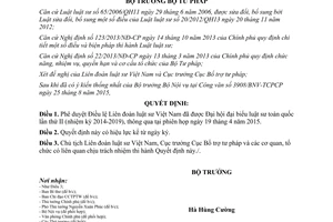 Quyết định 1573/QĐ-BTP phê duyệt Điều lệ Liên đoàn luật sư Việt Nam 2015