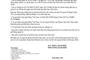 Thông báo 2112/TB-KBNN Tỷ giá hạch toán ngoại tệ tháng 9 năm 2015