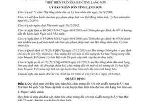 Quyết định 28/2015/QĐ-UBND mức chi đón tiếp chúc mừng một số đối tượng Lạng Sơn