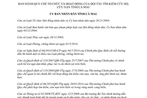 Quyết định 23/2015/QĐ-UBND tổ chức hoạt động đội tàu tìm kiếm cứu hộ cứu nạn Cà Mau