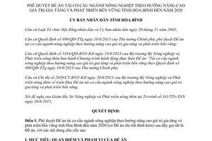 Quyết định 1604/QĐ-UBND duyệt tái cơ cấu nông nghiệp nâng cao giá trị gia tăng Hòa Bình 2015