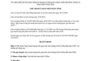 Quyết định 1268/QĐ-UBND Quy hoạch mạng lưới quan trắc môi trường Cà Mau