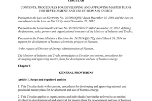 Circular No. 29/2015/TT-BCT plans for development and use of biomass energy