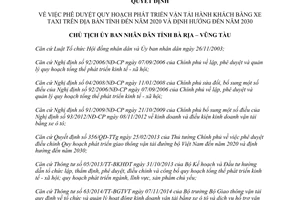 Quyết định 2007/QĐ-UBND Quy hoạch phát triển vận tải hành khách bằng xe taxi Bà Rịa Vũng Tàu 2015