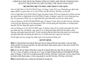 Quyết định 2949/QĐ-BVHTTDL thủ tục hành chính lĩnh vực điện ảnh thuộc bộ văn hóa thể thao du lịch 2015