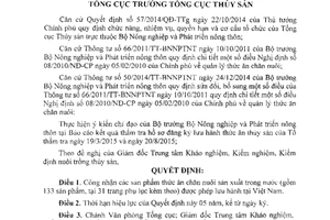 Quyết định 531/QĐ-TCTS-TTKN công nhận thức ăn thủy sản sản xuất trong nước được phép lưu hành