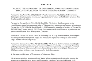 Circular No. 31/2015/TT-BLDTB Management of wages and bonuses in Vietnam Asset Management Company