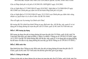 Thông tư 136/2015/TT-BTC thu nộp phí sử dụng đường bộ trạm thu phí cầu Cổ Chiên quốc lộ 60 Trà Vinh