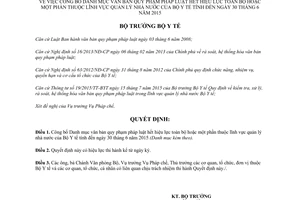 Quyết định 3611/QĐ-BYT Danh mục văn bản quy phạm pháp luật hết hiệu lực toàn bộ hoặc một phần