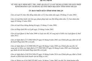 Quyết định 60/2015/QĐ-UBND thu nộp quản lý lệ phí cấp phép kinh doanh vận tải bằng xe ôtô Ninh Thuận