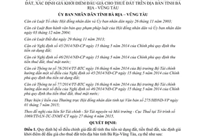 Quyết định 31/2015/QĐ-UBND giá đất tính thu tiền sử dụng đất tỉnh Bà Rịa Vũng Tàu