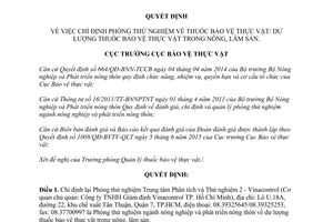 Quyết định 1512/QĐ-BVTV-QLT 2015 Phòng thử nghiệm thuốc bảo vệ thực vật trong nông lâm sản