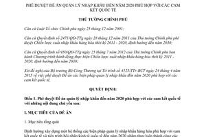 Quyết định 1233/QĐ-TTg 2015 Đề án quản lý nhập khẩu 2020 phù hợp với các cam kết quốc tế