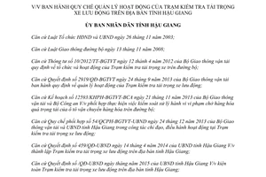 Quyết định 1064/QĐ-UBND 2015 quản lý hoạt động trạm kiểm tra tải trọng xe lưu động Hậu Giang