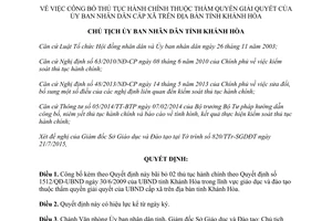 Quyết định 2089/QĐ-UBND 2015 thủ tục hành chính thuộc quyền giải quyết của xã Khánh Hòa