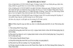 Quyết định 1453/QĐ-BTP 2015 bổ sung lĩnh vực đơn vị địa bàn phụ trách với các Thứ trưởng