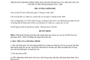 Quyết định 1235/QĐ-TTg 2015 chương trình thúc đẩy quyền tham gia của trẻ em vào các vấn đề về trẻ em