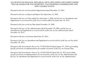 Decision No. 31/2015/QD-TTg allowance of goods that for tax exemption tax exemption consideration