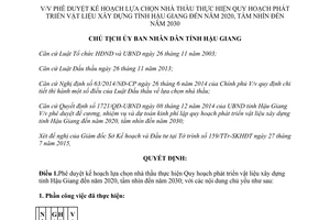 Quyết định 1072/QĐ-UBND 2015 lựa chọn nhà thầu Quy hoạch phát triển vật liệu xây dựng Hậu Giang