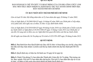 Quyết định 38/2015/QĐ-UBND cán bộ công chức làm đầu mối kiểm soát thủ tục hành chính Hồ Chí Minh