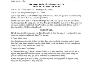 Nghị quyết 13/2015/NQ-HĐND đối tượng mức thu đóng góp quản lý Quỹ quốc phòng an ninh Hưng Yên