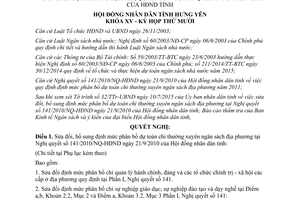 Nghị quyết 09/2015/NQ-HĐND sửa đổi 141/2010/NQ-HĐND mức phân bổ dự toán chi ngân sách Hưng Yên