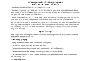 Nghị quyết 14/2015/NQ-HĐND nội dung chi mức chi kiểm soát thủ tục hành chính Hưng Yên