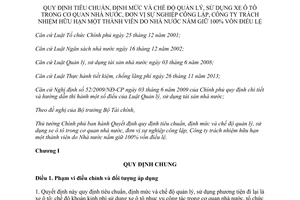 Quyết định 32/2015/QĐ-TTg tiêu chuẩn định mức chế độ quản lý sử dụng xe ô tô trong cơ quan nhà nước