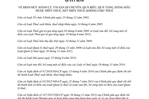 Quyết định 31/2015/QĐ-TTg định mức hành lý tài sản quà biếu quà tặng được miễn thuế xét miễn thuế