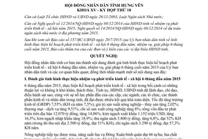 Nghị quyết 07/2015/NQ-HĐND thực hiện phát triển kinh tế xã hội 6 tháng cuối năm 2015 Hưng Yên