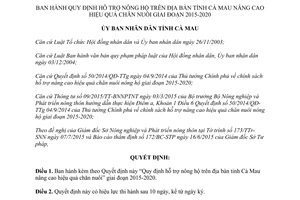 Quyết định 19/2015/QĐ-UBND hỗ trợ nông hộ nâng cao hiệu quả chăn nuôi giai đoạn 2015 2020 Cà Mau