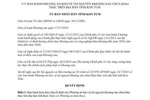 Quyết định 534/QĐ-UBND 2015 Phương án bảo vệ tài nguyên khoáng sản chưa khai thác Kon Tum