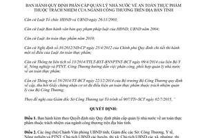 Quyết định 24/2015/QĐ-UBND Quản lý nhà nước về an toàn thực phẩm ngành công thương Bình Phước