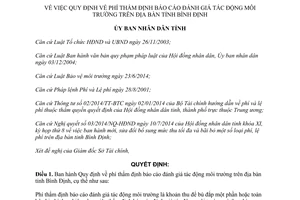 Quyết định 25/2015/QĐ-UBND phí thẩm định báo cáo đánh giá tác động môi trường Bình Định
