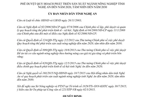 Quyết định 3396/QĐ-UBND 2015 phát triển sản xuất nông nghiệp Nghệ An đến 2020 tầm nhìn 2030