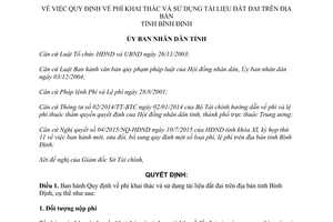 Quyết định 26/2015/QĐ-UBND phí khai thác sử dụng tài liệu đất đai Bình Định