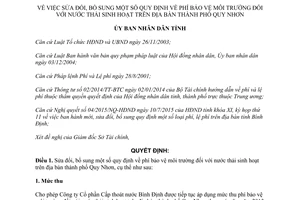 Quyết định 24/2015/QĐ-UBND phí bảo vệ môi trường nước thải sinh hoạt Quy Nhơn Bình Định