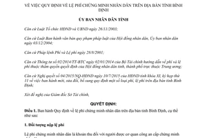 Quyết định 23/2015/QĐ-UBND lệ phí chứng minh nhân dân Bình Định
