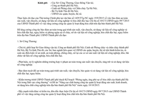 Công văn 5908/UBND-CT an toàn sản xuất vận chuyển sử dụng vật liệu nổ hóa chất độc hại Hà Nội