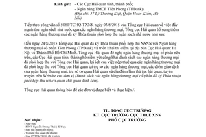 Công văn 7720/TCHQ-TXNK 2015 đẩy mạnh thu ngân sách nhà nước qua các Ngân hàng