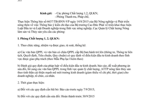 Công văn 53/TBNB-TTPC 2015 thực hiện Luật Đầu tư và Luật doanh nghiệp trong lĩnh vực nông nghiệp