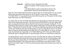 Công văn 2039/STNMT-VPĐK thủ tục hành chính đất đai chưa có văn phòng đăng ký đất đai Nam Định