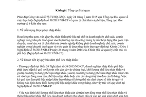 Công văn 1820/TCMT-KSON thực hiện Nghị định 38/2015/NĐ-CP Quản lý chất thải và phế liệu