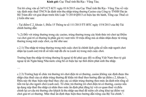 Công văn 3126/TCT-TNCN 2015 thuế thu nhập cá nhân đối với thu nhập từ trúng thưởng casino