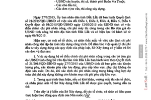 Công văn 1501/SXD-KT thực hiện Quyết định 21/2015/QĐ-UBND Đắk Lắk