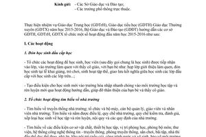 Công văn 3988/BGDĐT-GDTrH hướng dẫn tổ chức hoạt động đầu năm học 2015