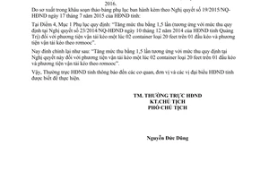 Công văn 202/HĐND-KTNS 2015 đính chính phụ lục kèm theo Nghị quyết 19/2015/NQ-HĐND Quảng Trị