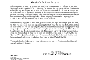 Công văn 159/TAND-PC 2015 bảo đảm chỉ tiêu chất lượng giải quyết vụ việc thẩm quyền Tòa án cấp cao