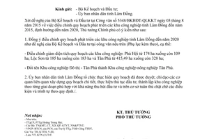 Công văn 1349/TTg-KTN 2015 quy hoạch phát triển các khu công nghiệp tỉnh Lâm Đồng đến năm 2020